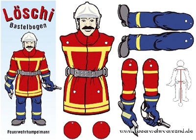 Bastelbogen Kinder Feuerwehr Feuerwehrmann